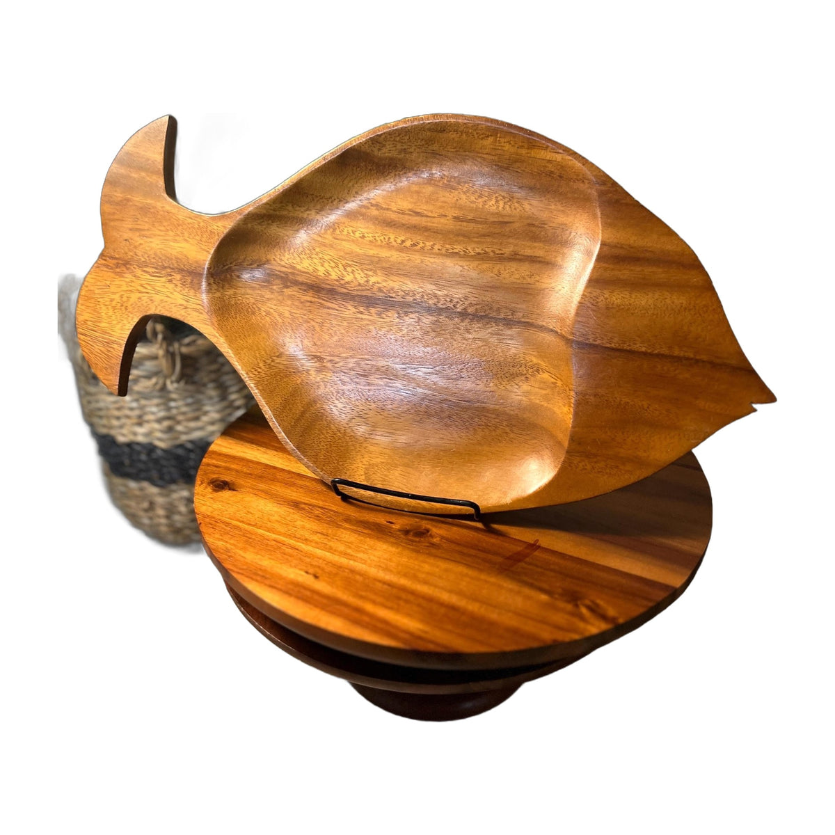 Vintage Fish Shaped Monkey Pod Wooden Serving Tray Platter Mid Century
