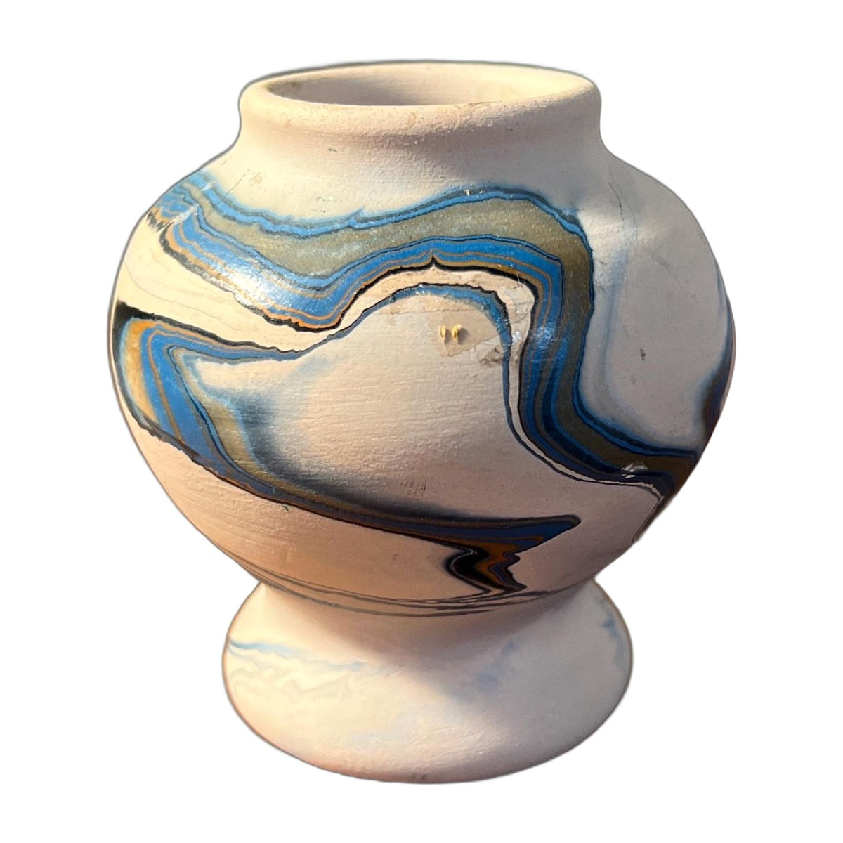 Vintage Handthrown Nemadji Small Vase Green Swirl