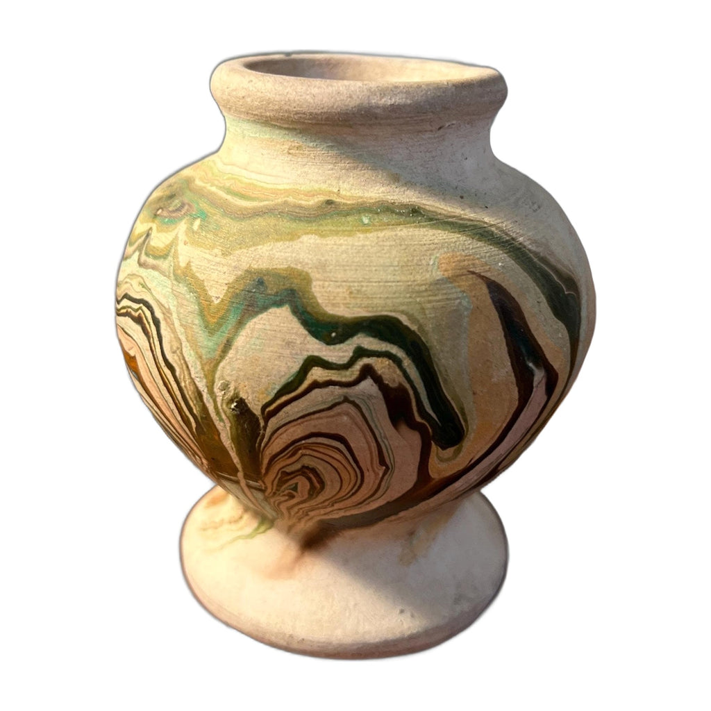 Vintage Handthrown Nemadji Small Vase Green yellow Swirl