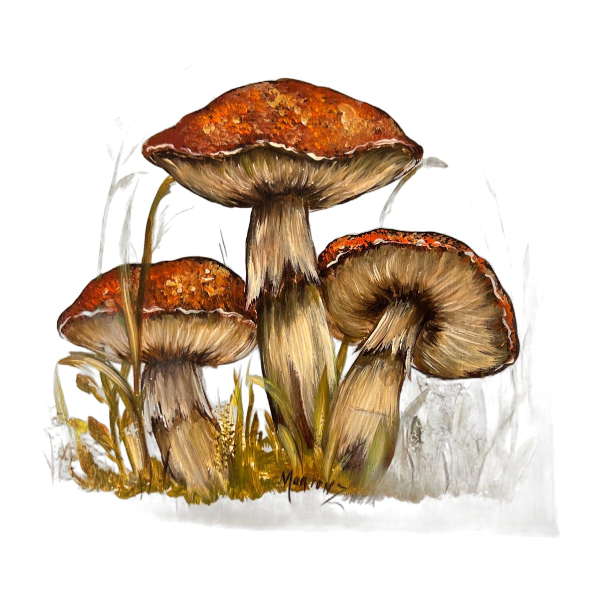 Vintage Homemade Painted Mushroom Wall Art Wood Plaque Signed