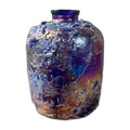 Vintage Irradescent Blue and Purple Raku Fired Glass Vase by Toyo Made In Taiwan