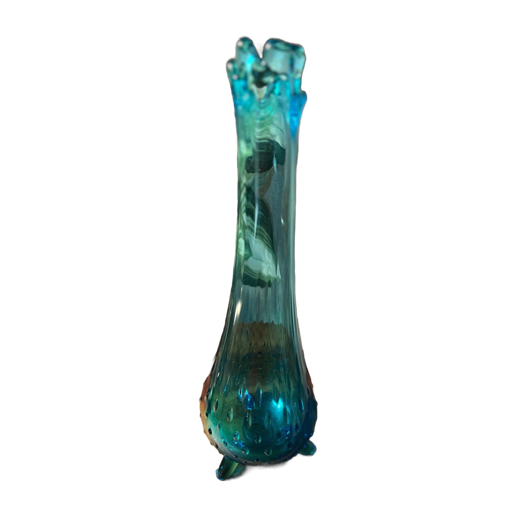 Vintage LE Smith Glass Hobnail Bud Vase Simplicity 3-Toed Peacock Blue 12