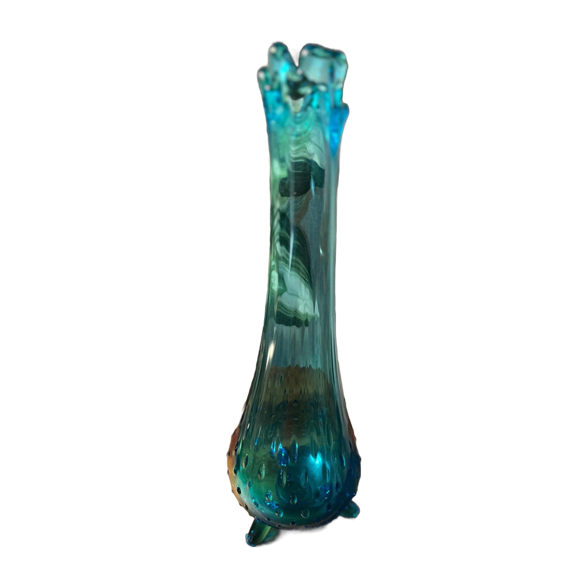 Vintage LE Smith Glass Hobnail Bud Vase Simplicity 3-Toed Peacock Blue 12