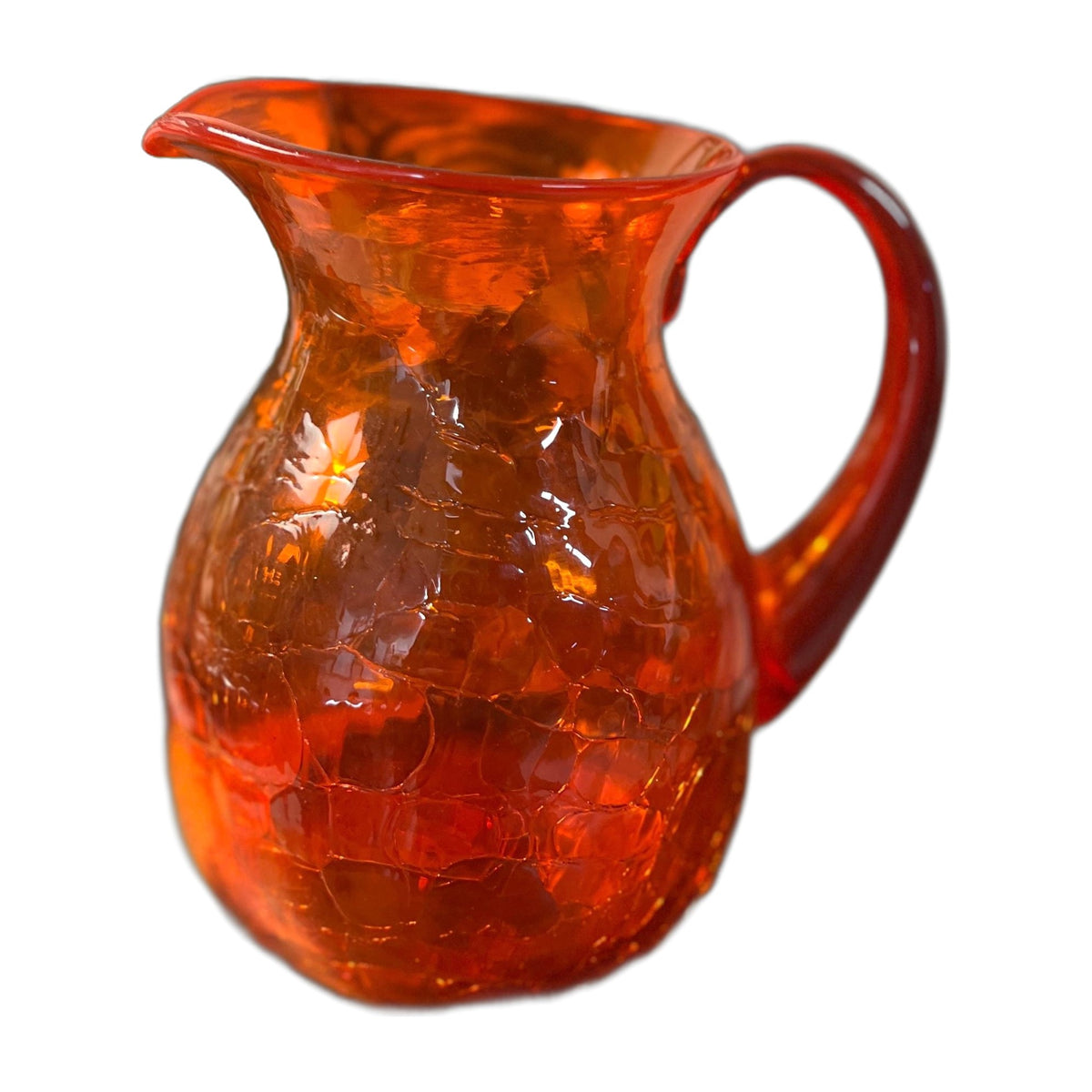 Vintage MCM Blenko Glass 637M Pitcher In Amberina Crackle Stunning