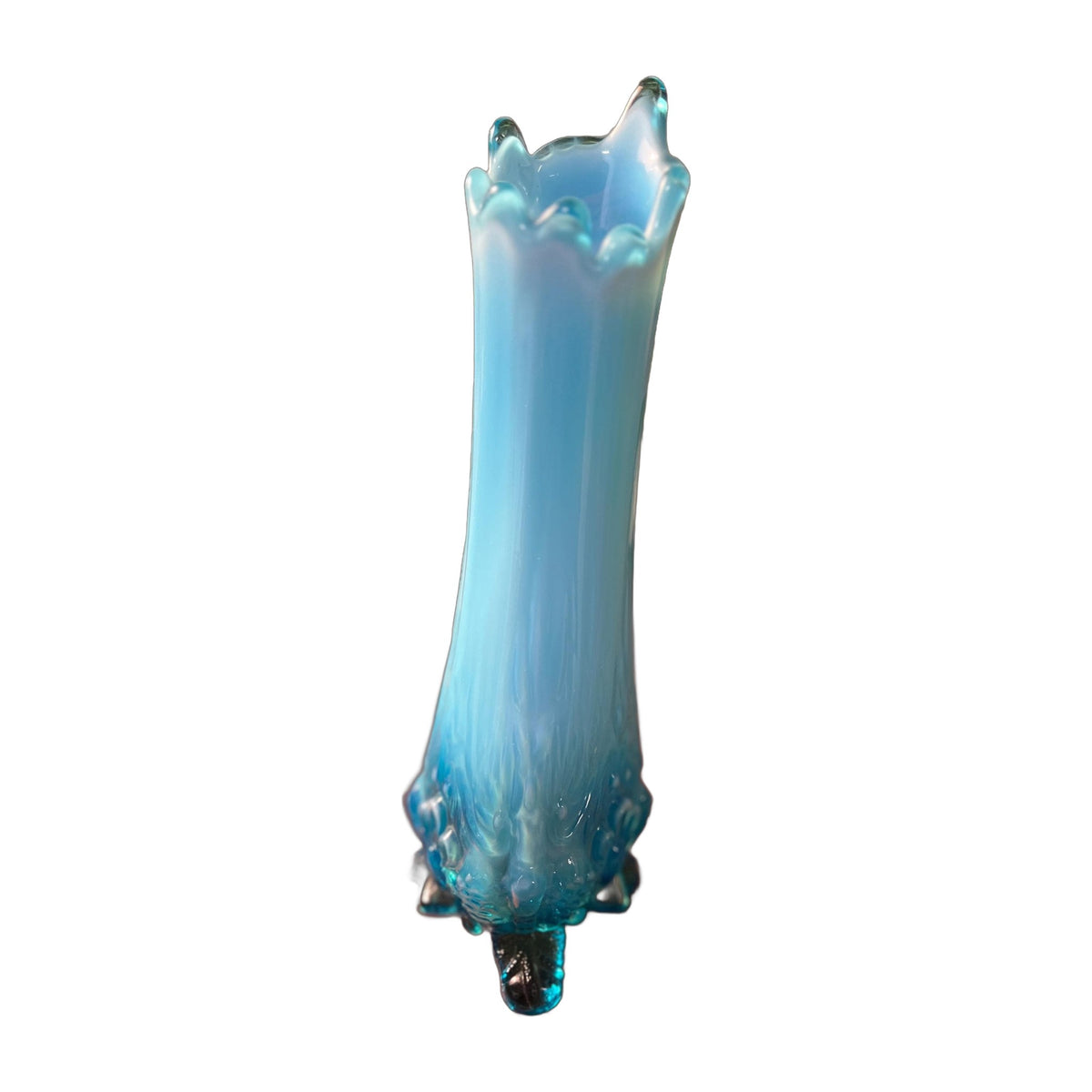 Vintage Piasa Bird Blue Opalescent 10 Swung Vase Stretched EAPG early American pressed glass