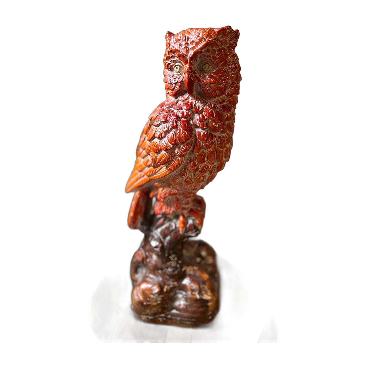 Vintage Resin/ceramic Owl Statue on a Log on Base