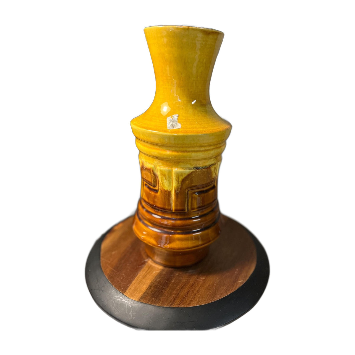 Vintage Royal Haeger Yellow and Brown Drip Glaze Vase