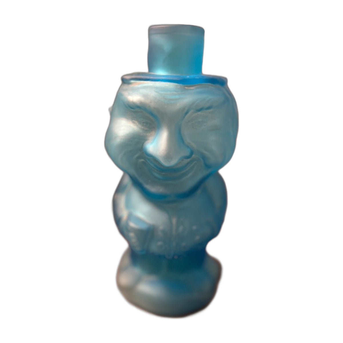 Vintage Satin Blue Frosted Jolly Mountaineer Decanter by Indiana Glass 1974