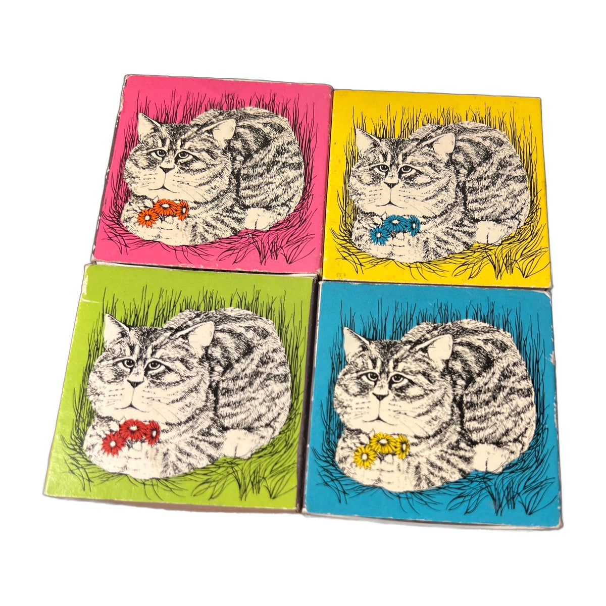 Vintage Set of 4 Match Boxes CATS Grumpy cat colorful