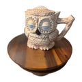 Vintage Sleepy Owl Ceramic Coffee Tea Two Sided Pitcher Retro 70s Wood Woodland