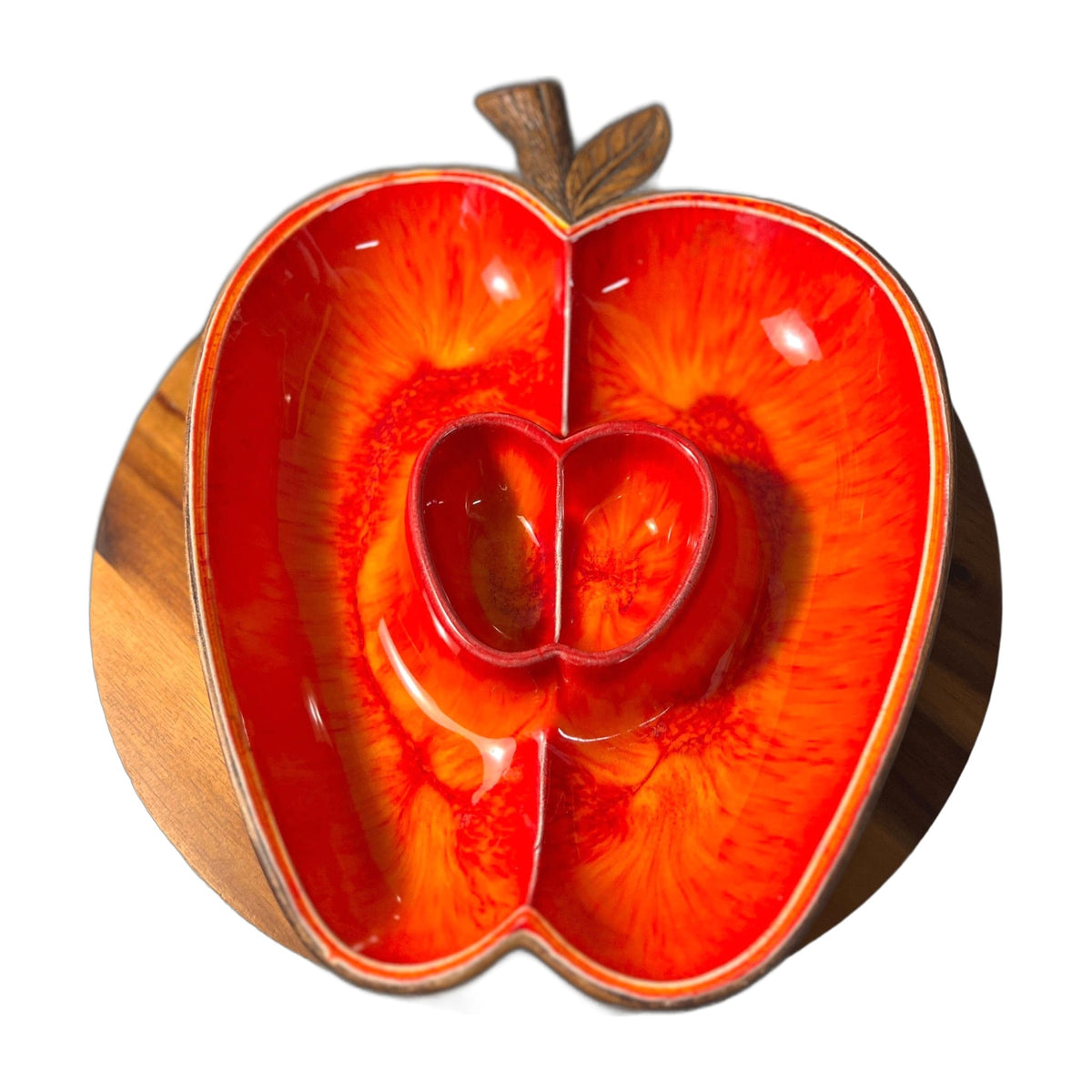 Vintage Treasure Craft Divided Apple Dish #380 Red Orange