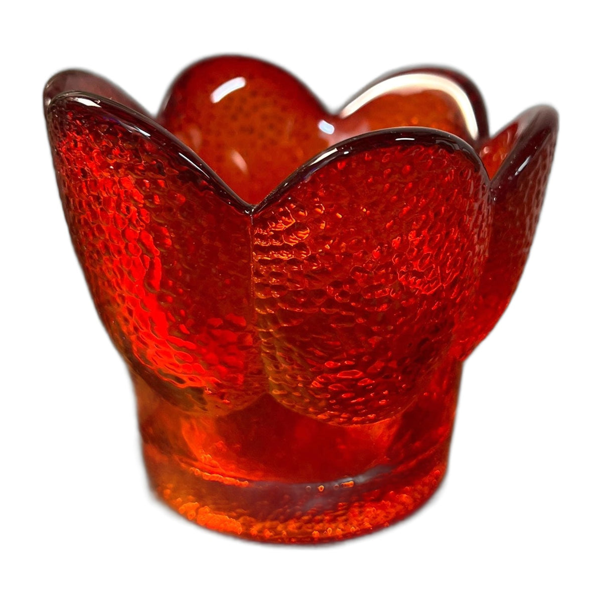 Vintage Viking Glass Amberina 6 Petal Votive Candle Holder Pebbled Texture 3"