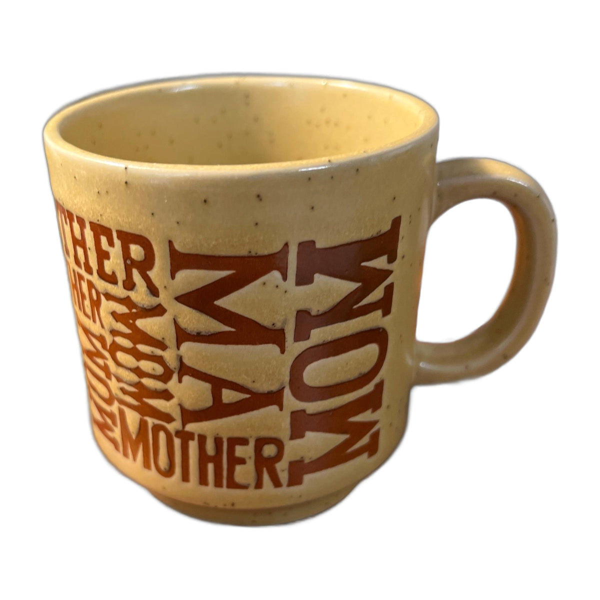 Vintage Yellow Brown Mom Mother Ma Stoneware 8 oz. Cup Mug Made In Japan