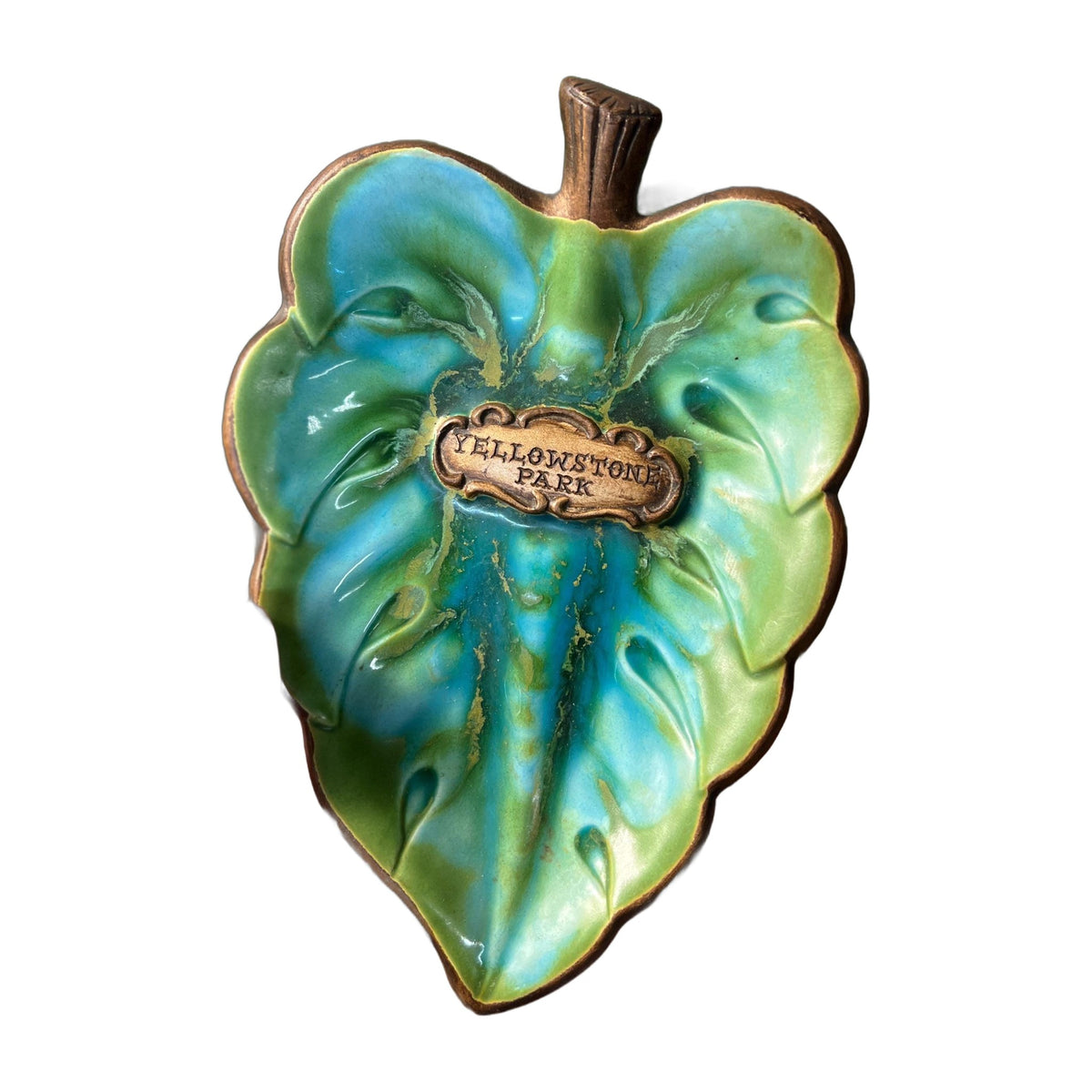 Vintage Yellowstone Park Treasure Craft 1969 Leaf Trinket Dish