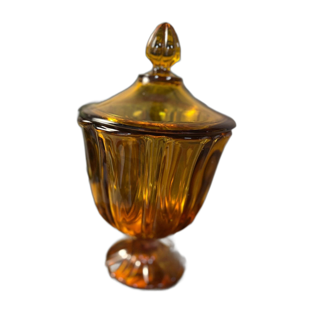Vtg LE Smith Amber GLASS Covered Compote Candy DISH