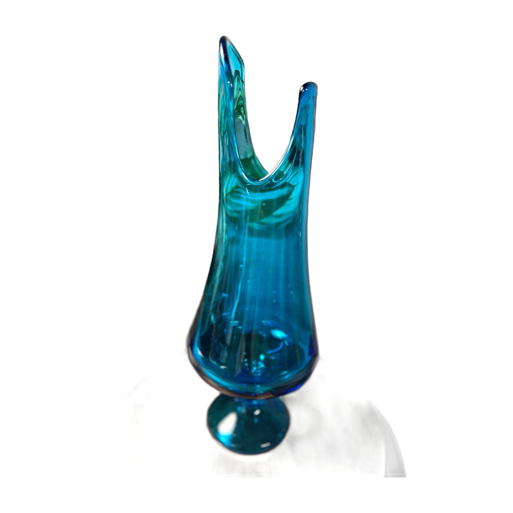 VTG LE Smith Peacock Blue Pedestal Smoothie Swung Glass Vase