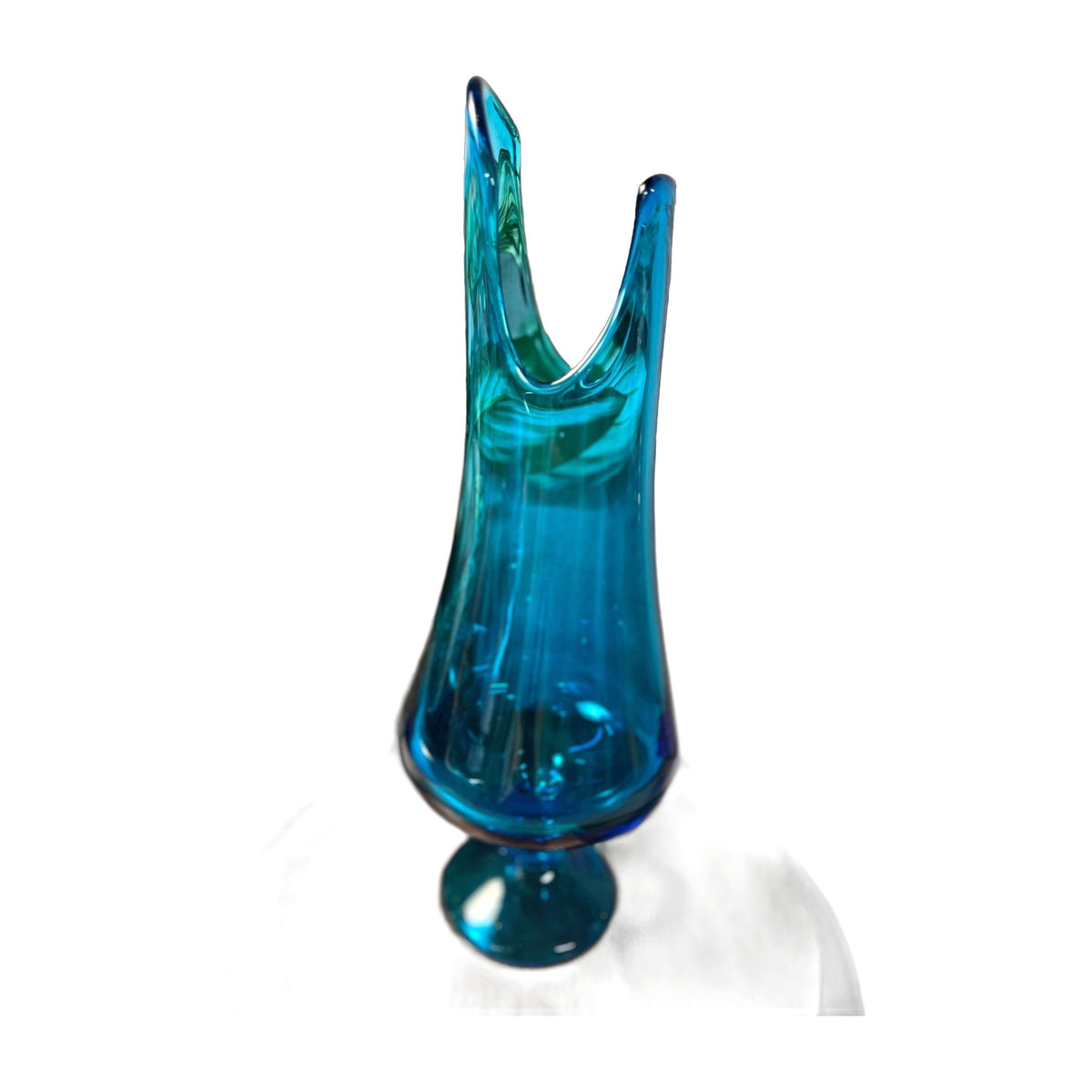 VTG LE Smith Peacock Blue Pedestal Smoothie Swung Glass Vase