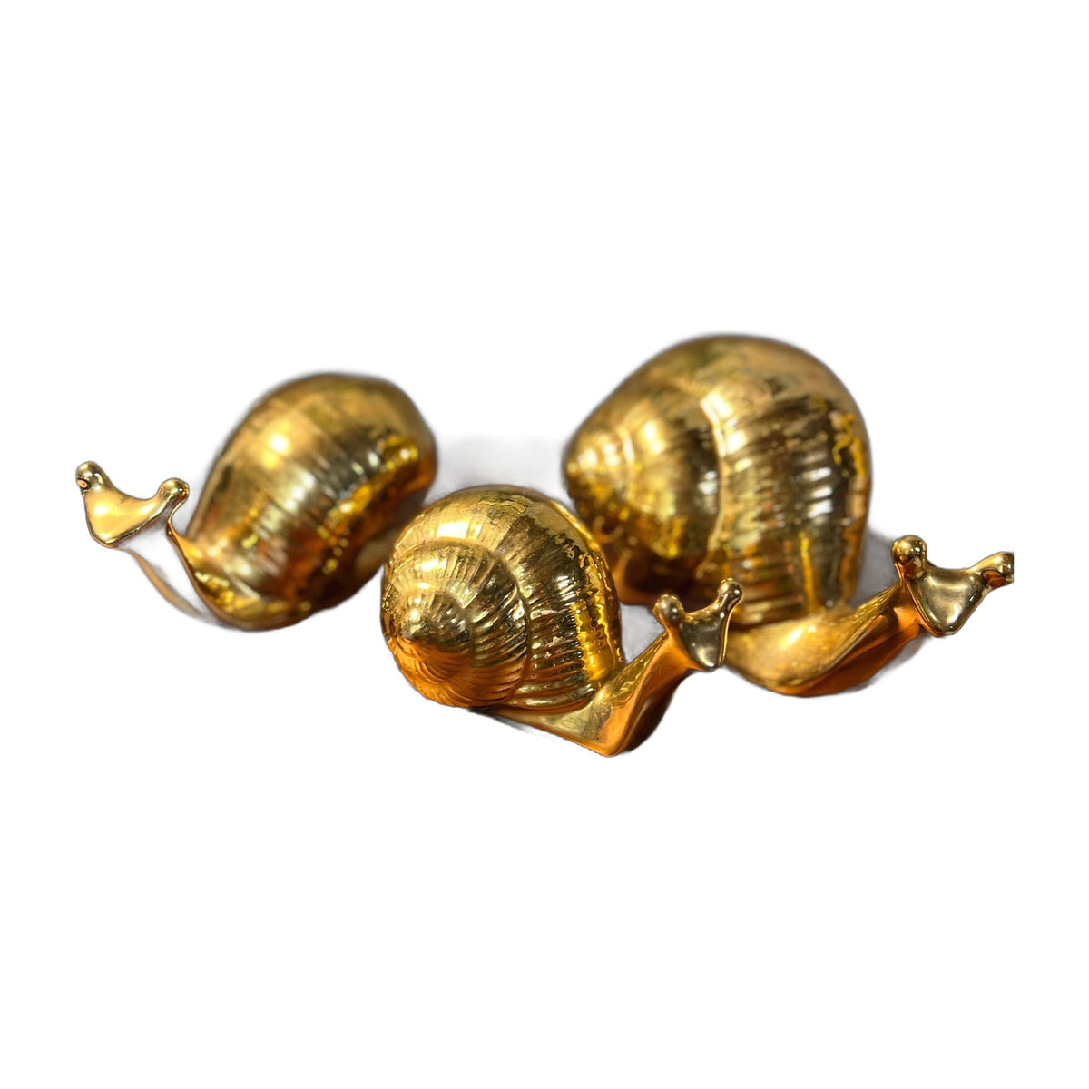 Vtg MCM Set/3 Ceramic Snails Gold 70s Snail Mom, Dad & Child Family Marked